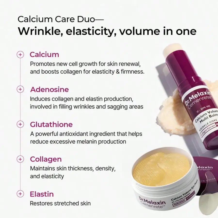 [Dr.Melaxin Official] Dr.Melaxin Calcium Volume Eye Care Set - Anti-Aging, Dark Spot Corrector, Wrinkle Reducer, Hydrating Eye Balm, Eye Cream & Eye Patches For Puffy Eyes, Fine Lines - Korean Skincare For All Skin Types