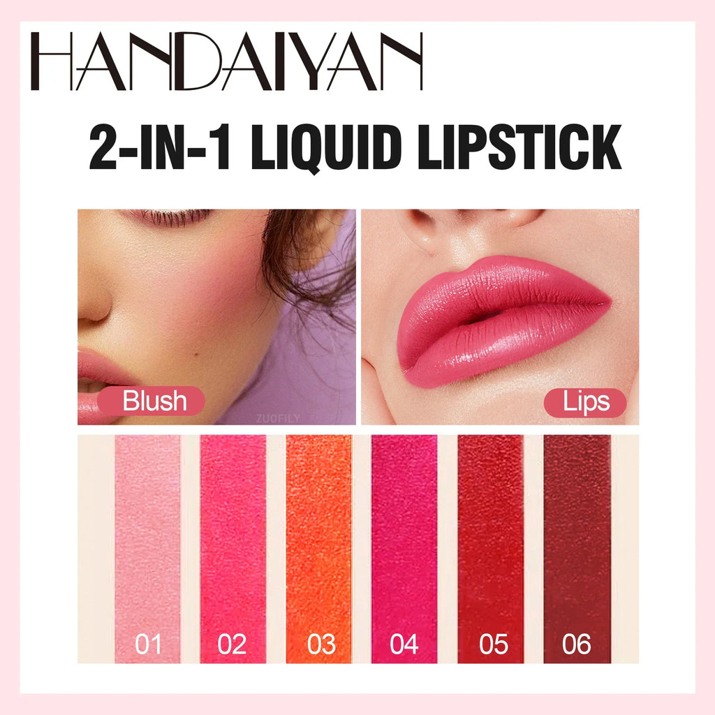 Liquid Lipstick and Blush 2 In 1 Waterproof Long Lasting Water Lip Stain Lips&cheek Makeup