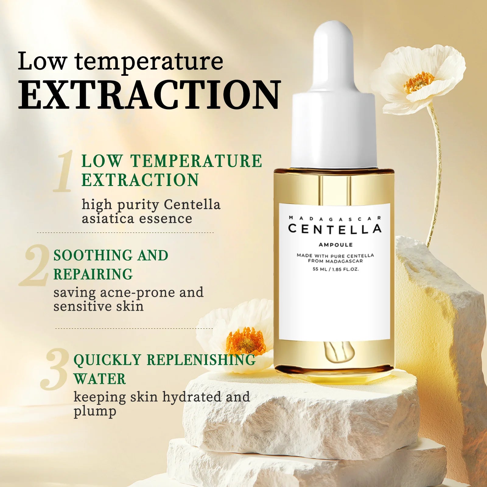 Madagascar Centella Asiatica Serum 55ml - Sensitive Skin Soothing Formula with Acne Support & Deep Moisturizing Care for Face.
