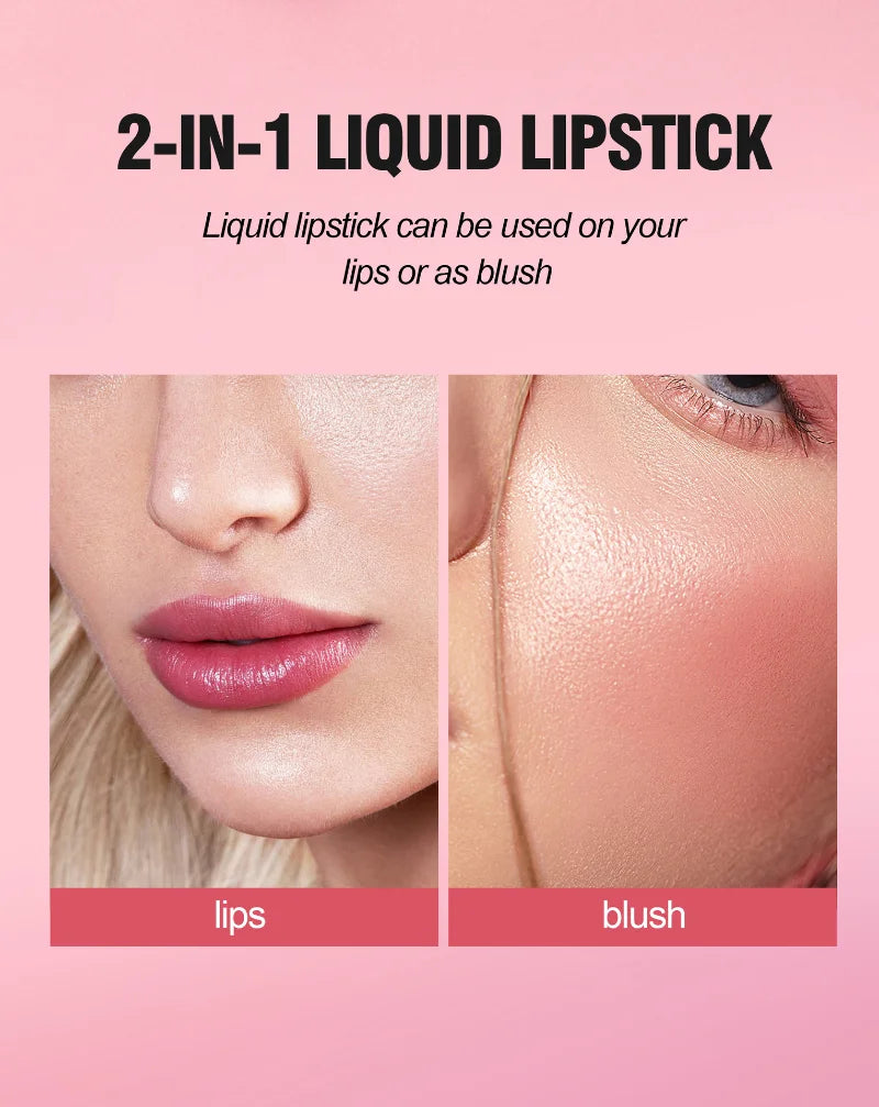 Liquid Lipstick and Blush 2 In 1 Waterproof Long Lasting Water Lip Stain Lips&cheek Makeup