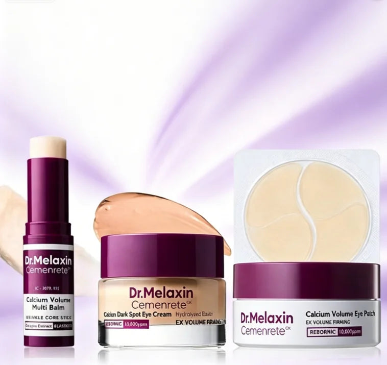 [Dr.Melaxin Official] Dr.Melaxin Calcium Volume Eye Care Set - Anti-Aging, Dark Spot Corrector, Wrinkle Reducer, Hydrating Eye Balm, Eye Cream & Eye Patches For Puffy Eyes, Fine Lines - Korean Skincare For All Skin Types