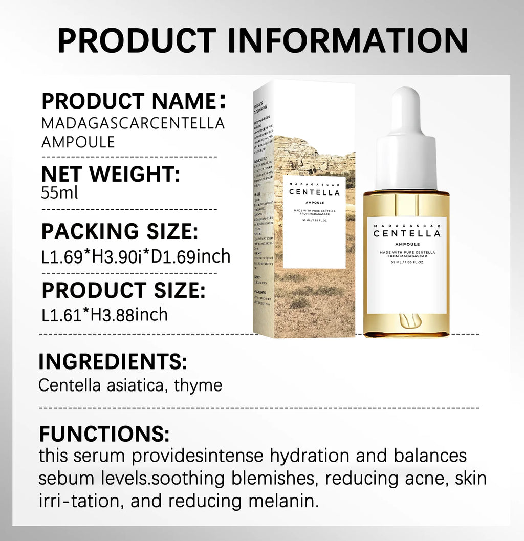 Madagascar Centella Asiatica Serum 55ml - Sensitive Skin Soothing Formula with Acne Support & Deep Moisturizing Care for Face.